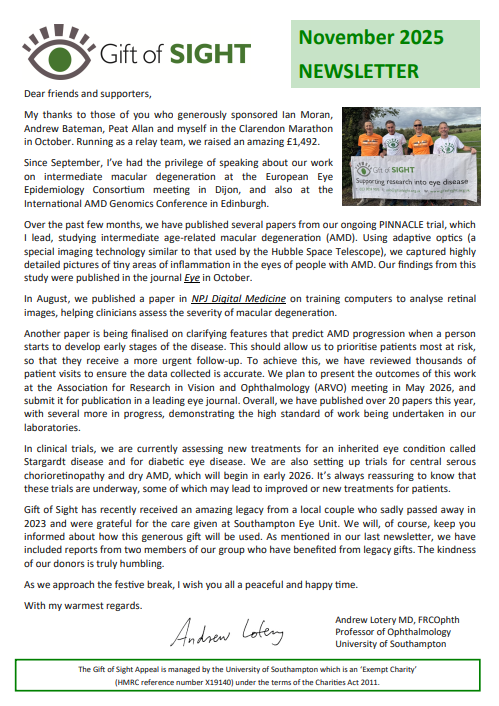 Gift of Sight Newsletter - November 2025 First page of Gift of Sight newsletter
