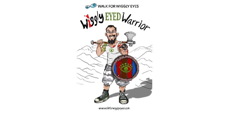 Cartoon of warrior with gift of sight logo and shield 
