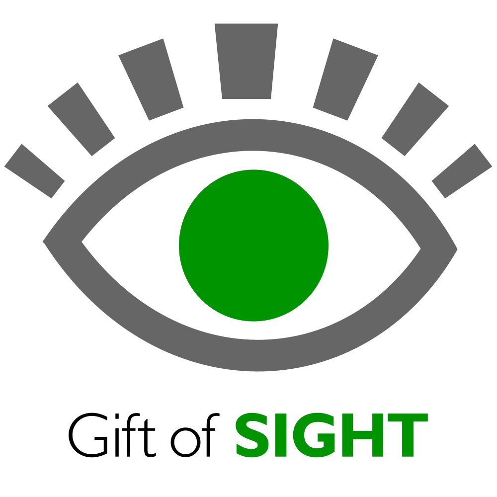 Gift of Sight logo with green eye and grey outline